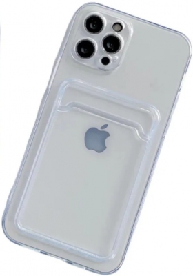 Чехол накладка силиконовый CTI для Apple iPhone 12 Pro (6.1) с защитой объектива камеры и карманом для карт (прозрачный)