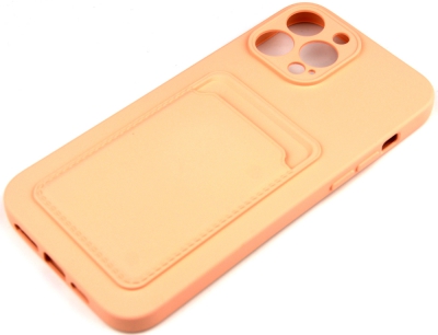 Чехол накладка силиконовый CTI для Apple iPhone 13 Pro Max (6.7) с защитой объектива камеры и карманом для карт (розовый)