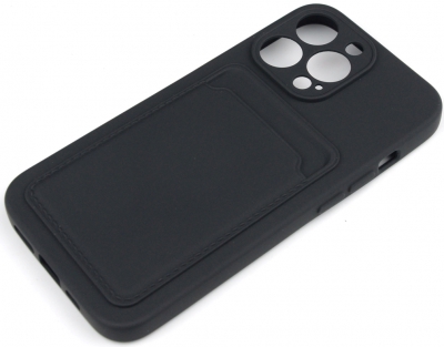 Чехол накладка силиконовый CTI для Apple iPhone 13 Pro (6.1) с защитой объектива камеры и карманом для карт (черный)