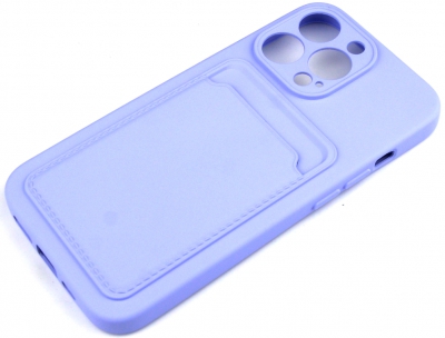 Чехол накладка силиконовый CTI для Apple iPhone 13 Pro (6.1) с защитой объектива камеры и карманом для карт (лаванда)