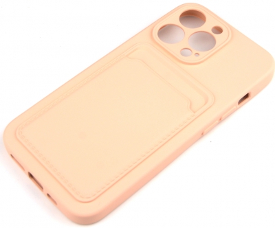 Чехол накладка силиконовый CTI для Apple iPhone 13 Pro (6.1) с защитой объектива камеры и карманом для карт (розовый)
