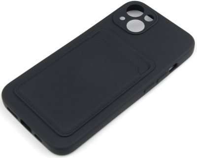 Чехол накладка силиконовый CTI для Apple iPhone 13 (6.1) с защитой объектива камеры и карманом для карт (черный)
