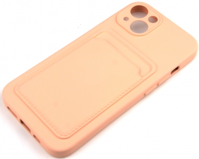 Чехол накладка силиконовый CTI для Apple iPhone 13 (6.1) с защитой объектива камеры и карманом для карт (розовый)