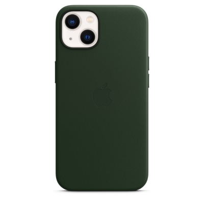 Чехол клип-кейс кожаный Apple Leather Case MagSafe для iPhone 13, цвет «зелёная секвойя» (MM173ZE/A)
