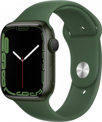 Часы Apple Watch Series 7, 45 мм, корпус из алюминия зелёного цвета, спортивный ремешок цвета «зелёный клевер» (MKN73)