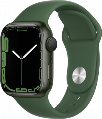 Часы Apple Watch Series 7, 41 мм, корпус из алюминия зелёного цвета, спортивный ремешок цвета «зелёный клевер» (MKN03)