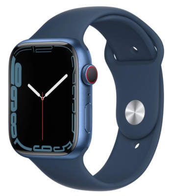 Часы Apple Watch Series 7 Cellular, 45 мм, корпус из алюминия синего цвета, спортивный ремешок цвета «синий омут» (MKJA3)