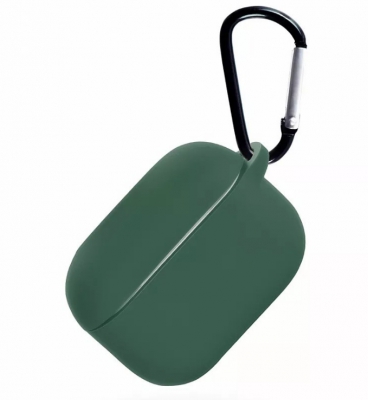 Чехол силиконовый  iNeez для AirPods 3 с карабином (темно-зеленый)