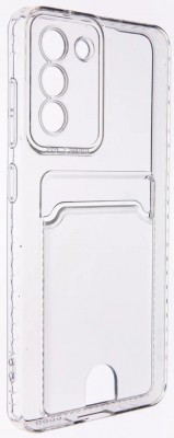 Чехол накладка силиконовый CTI для Samsung Galaxy S21 FE (SM-G990) с защитой объектива камеры и карманом для карт (прозрачный)