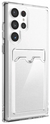 Чехол накладка силиконовая CTI для Samsung Galaxy S22 Ultra (SM-S908B) с защитой объектива камеры и карманом для карт (прозрачный)