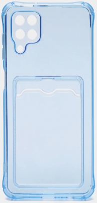 Чехол накладка силиконовый CTI для Samsung Galaxy A13 (SM-A135) с защитой объектива камеры и карманом для карт (прозрачный с синим отенком)