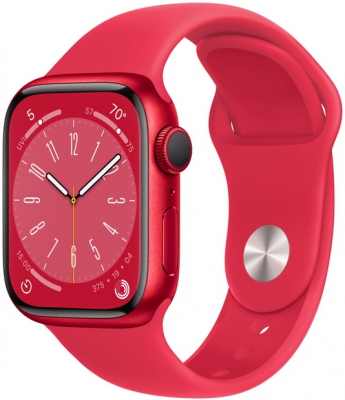 Часы Apple Watch Series 8, 41 мм, корпус из алюминия цвета (PRODUCT)RED, спортивный ремешок цвета (PRODUCT)RED, размер S/M и M/L (MNP73)