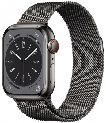 Apple Watch Series 8 Cellular, 41 мм, корпус из нержавеющей стали графитового цвета, миланский сетчатый браслет графитового цвета (ML743)