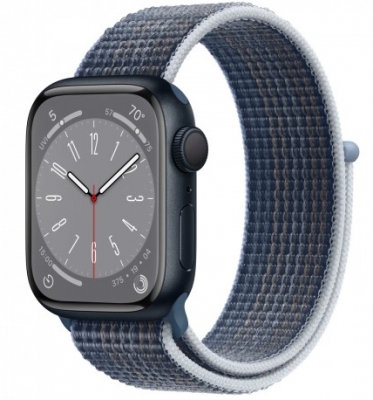 Часы Apple Watch Series 8, 41 мм, корпус из алюминия цвета «тёмная ночь», спортивный браслет цвета «Синий шторм»