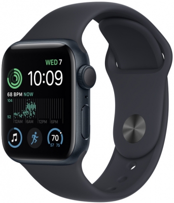 Часы Apple Watch SE 2022, 40 мм, корпус из алюминия цвета «тёмная ночь», спортивный ремешок цвета «тёмная ночь», размер S/M и M/L (MNJT3)