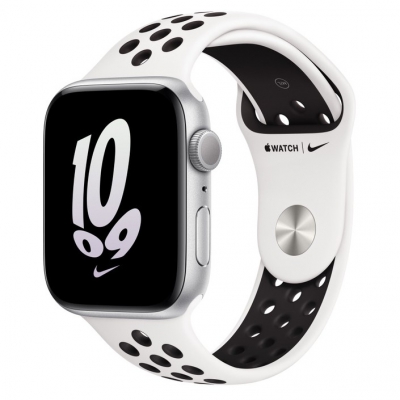 Часы Apple Watch Nike SE 2022, 40 мм, корпус из алюминия серебристого цвета, ремешок Nike цвета «белая вершина/черный», размер S/M и M/L (MNL93)