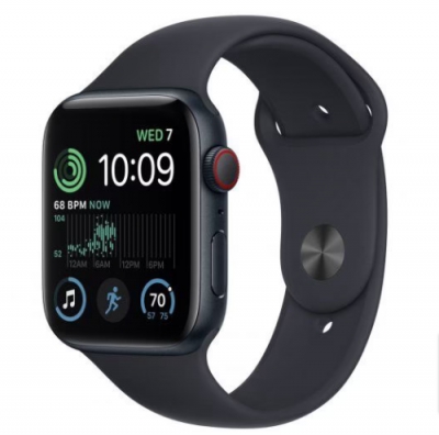 Часы Apple Watch SE 2022 Cellular, 44 мм, корпус из алюминия цвета «тёмная ночь», спортивный ремешок цвета «тёмная ночь», (MNPY3)