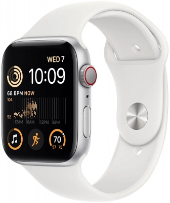 Часы Apple Watch SE 2022 Cellular, 40 мм, корпус из алюминия серебристого цвета, спортивный ремешок белого цвета, размер S/M (MNTP3)