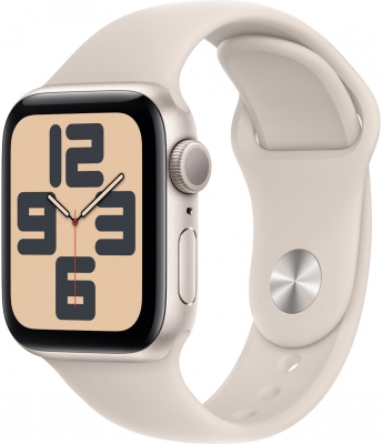Часы Apple Watch SE 2022, 40 мм, корпус из алюминия цвета «сияющая звезда», спортивный ремешок цвета «сияющая звезда», размер S/M (MR9U3)
