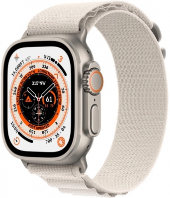 Часы Apple Watch Ultra Cellular, 49 мм, корпус из титана, браслет Alpine цвета «сияющая звезда», размер S (MQEY3)