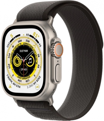 Часы Apple Watch Ultra Cellular, 49 мм, корпус из титана, браслет Trail черного/серого цвета, размер M/L (MQFX3, MQF53)