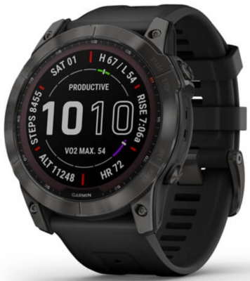 Спортивные часы Garmin Fenix 7X Sapphire Solar титановый серый DLC с черным ремешком