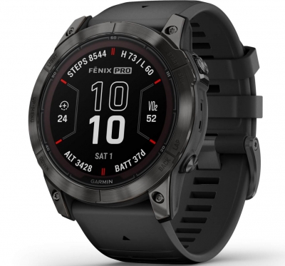 Спортивные часы Garmin Fenix 7X Pro Sapphire Solar Carbon Grey DLC титановый с чёрным ремешком