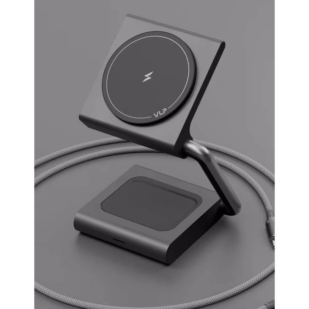 Беспроводная зарядная станция на два устройства VLP Zen Charger 2in1 1092015 с поддержкой MagSafe Qi2.2 25W для iPhone/Airpods (серый)