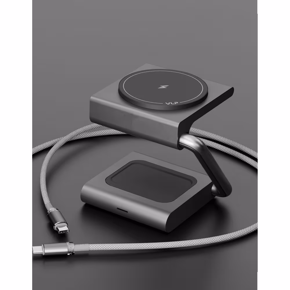 Беспроводная зарядная станция на два устройства VLP Zen Charger 2in1 1092015 с поддержкой MagSafe Qi2.2 25W для iPhone/Airpods (серый)