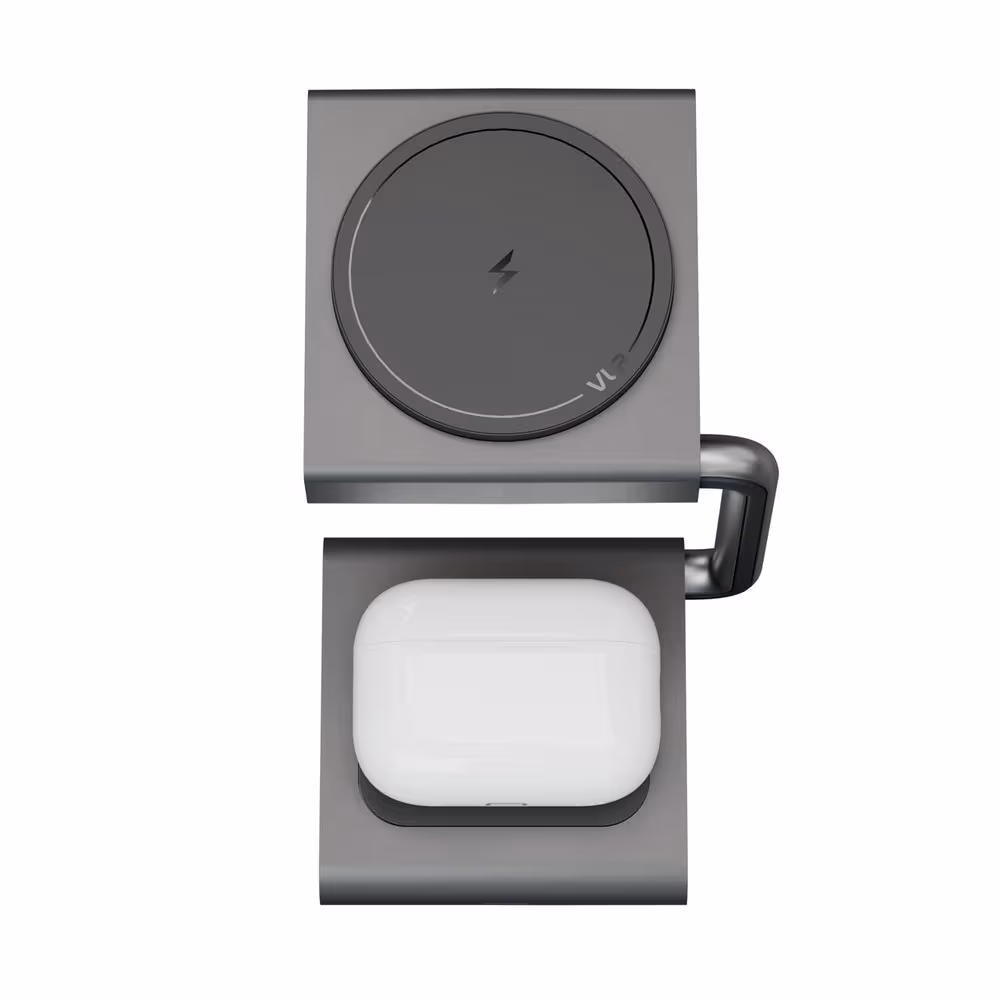 Беспроводная зарядная станция на два устройства VLP Zen Charger 2in1 1092015 с поддержкой MagSafe Qi2.2 25W для iPhone/Airpods (серый)
