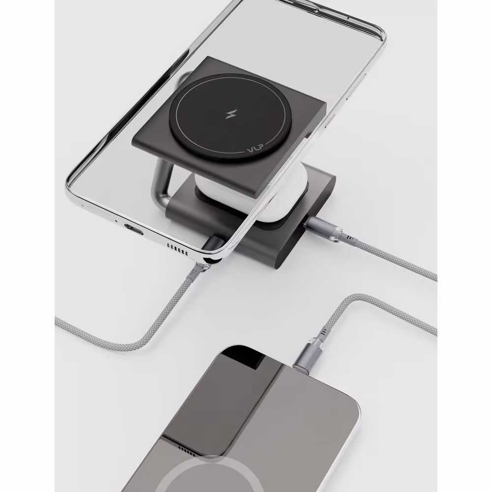 Беспроводная зарядная станция на два устройства VLP Zen Charger 2in1 1092015 с поддержкой MagSafe Qi2.2 25W для iPhone/Airpods (серый)