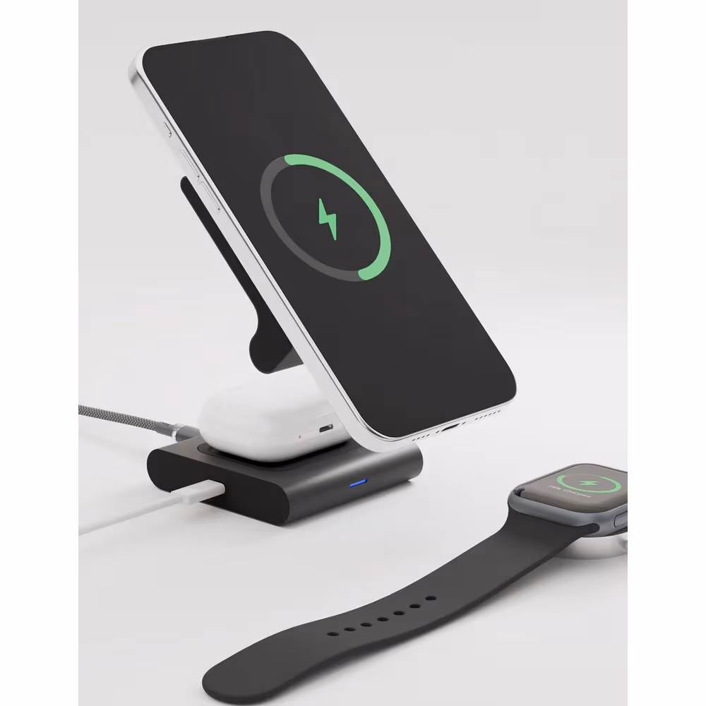 Беспроводная зарядная станция на два устройства VLP Zen Charger 2in1 1092015 с поддержкой MagSafe Qi2.2 25W для iPhone/Airpods (серый)