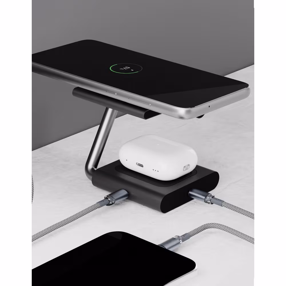 Беспроводная зарядная станция на два устройства VLP Zen Charger 2in1 1092015 с поддержкой MagSafe Qi2.2 25W для iPhone/Airpods (серый)