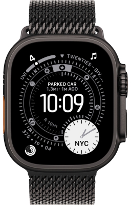 Часы Apple Watch Ultra 3 2025 Cellular, 49 мм, корпус из титана чёрного цвета, миланский браслет чёрного цвета, размер S (MF1N4)