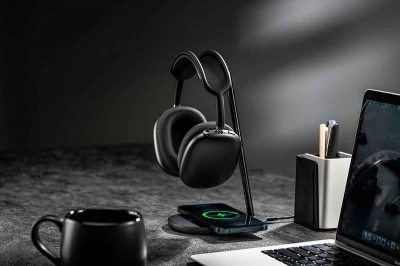 Держатель CTI для Apple AirPods Max + Беспроводная  зарядка (серебристый)