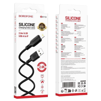 Кабель USB-A to Lightning BOROFONE BX113 2,4A 2м (черный)