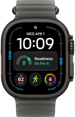 Часы Apple Watch Ultra 4 Cellular, 49 мм, корпус из титана чёрного цвета, ремешок Ocean полупрозрачного чёрного цвета (MJAY4)