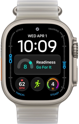 Часы Apple Watch Ultra 4 Cellular, 49 мм, корпус из титана натурального цвета, ремешок Ocean полупрозрачного серого цвета (MJAD4)
