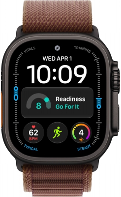 Часы Apple Watch Ultra 4 Cellular, 49 мм, корпус из титана чёрного цвета, браслет Alpine бордового цвета, размер S (MJC04)