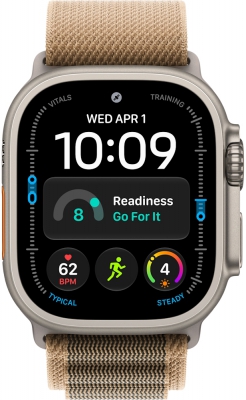 Часы Apple Watch Ultra 4 Cellular, 49 мм, корпус из титана натурального цвета, браслет Alpine пустынного цвета, размер S (MJAE4)