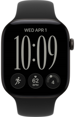 Часы Apple Watch Series 12, 46 мм, корпус из алюминия чёрного цвета, спортивный ремешок чёрного цвета, размер M/L (MJEL4)