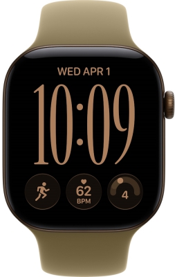 Часы Apple Watch Series 12, 46 мм, корпус из алюминия цвета «тёмная бронза», спортивный ремешок оливкового цвета, размер M/L (MJEU4)
