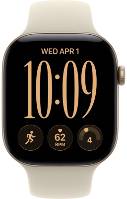 Часы Apple Watch Series 12, 46 мм, корпус из алюминия цвета «светлое золото», спортивный ремешок бежевого цвета, размер M/L (MJEP4)