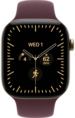 Часы Apple Watch Series 12 Cellular, 46 мм, корпус из титана цвета «сияющее золото», спортивный ремешок бордового цвета, размер M/L (MJGT4)