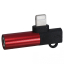 Адаптер переходник JH-027 Lightning 8-pin на аудио разъем Jack 3.5 AUX + разъем для зарядки Lightning 8-pin (красный)
