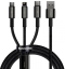 Кабель из износостойкой нейлоновой оплетки Baseus Tungsten Gold One-for-three Fast Charging Data Cable USB to M+L+C 3.5A 1.5m (CAMLTWJ-01) черный