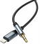 Кабель аудио HOCO DUP03 (штекер Lightning - вход AUX 3.5 mm) (серый) 1м 