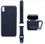 Набор 3 в 1 (темно-синий) Силиконовый чехол для Iphone, силиконовый чехол для AirPods, Ремешок для AppleWath 42/44
