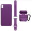 Набор 3 в 1 (фиолетовый) Силиконовый чехол для Iphone, силиконовый чехол для AirPods, Ремешок для AppleWath 42/44