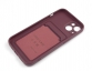 Чехол накладка силиконовый CTI для Apple iPhone 13 (6.1) с защитой объектива камеры и карманом для карт (бордовый) купить